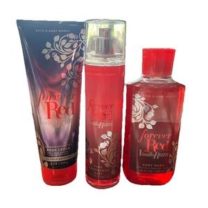 Bath & Body Works 3 pc Set Forever Red Vanilla Rum Body Cream‎ Body Gel And Mist